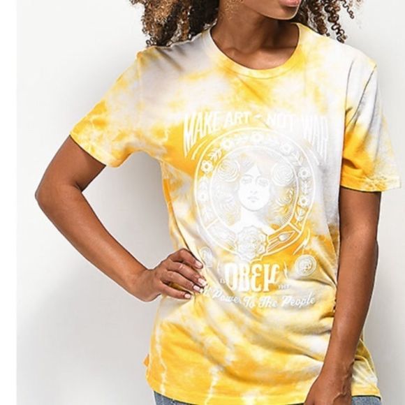 2XHP❤️OBEY Make Art Not War Yellow Tie Dye T-Shirt - Picture 1 of 7